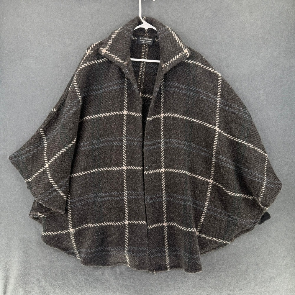 John Branigan Weavers Ireland Knit Cape Poncho Windowpane Plaid Oversized OS